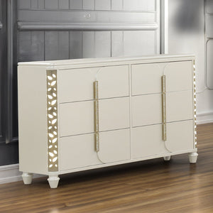 English Elm Cinderella Six Drawer Beige Wood Dresser with Led Ambient Glow for Bedroom Storage B009P385187