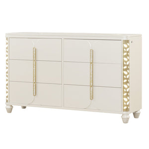English Elm Cinderella Six Drawer Beige Wood Dresser with Led Ambient Glow for Bedroom Storage B009P385187