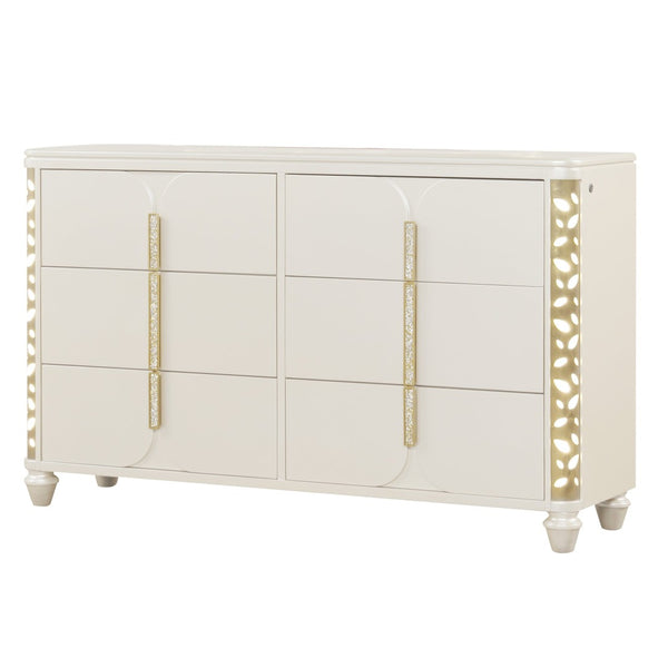 English Elm Cinderella Six Drawer Beige Wood Dresser with Led Ambient Glow for Bedroom Storage B009P385187