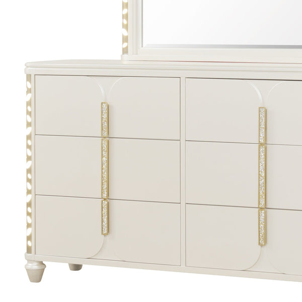 English Elm Cinderella Six Drawer Beige Wood Dresser with Led Ambient Glow for Bedroom Storage B009P385187