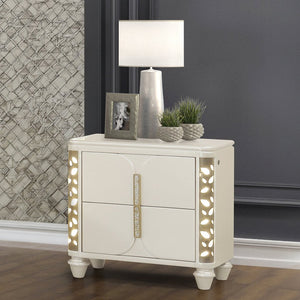 English Elm Cinderella Beige Wood Nightstand with Gold Led Perforated Panels and Two Drawers B009P385189