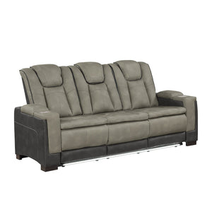 English Elm Bruno Traditional Faux Leather Power Reclining Sofa with Led Lighting and Usb Ports Gray B009P386507