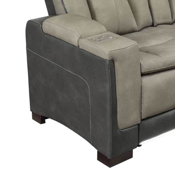 English Elm Bruno Traditional Faux Leather Power Reclining Sofa with Led Lighting and Usb Ports Gray B009P386507
