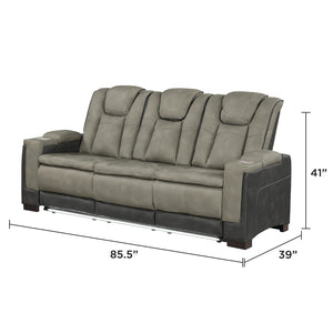English Elm Bruno Traditional Faux Leather Power Reclining Sofa with Led Lighting and Usb Ports Gray B009P386507