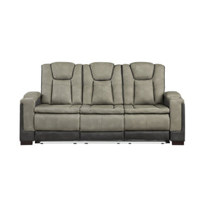 English Elm Bruno Traditional Faux Leather Power Reclining Sofa with Led Lighting and Usb Ports Gray B009P386507