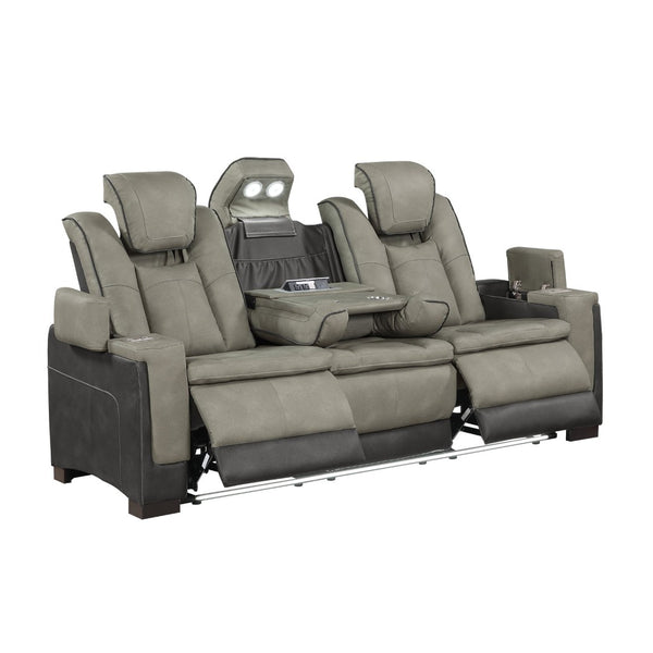 English Elm Bruno Traditional Faux Leather Power Reclining Sofa with Led Lighting and Usb Ports Gray B009P386507