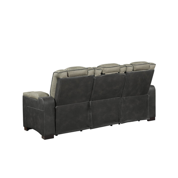English Elm Bruno Traditional Faux Leather Power Reclining Sofa with Led Lighting and Usb Ports Gray B009P386507