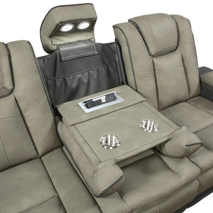 English Elm Bruno Traditional Faux Leather Power Reclining Sofa with Led Lighting and Usb Ports Gray B009P386507