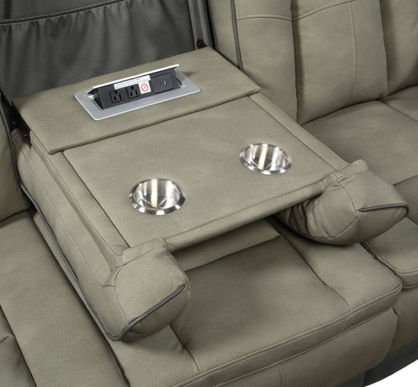 English Elm Bruno Traditional Faux Leather Power Reclining Sofa with Led Lighting and Usb Ports Gray B009P386507