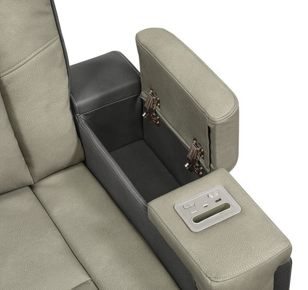 English Elm Bruno Traditional Faux Leather Power Reclining Sofa with Led Lighting and Usb Ports Gray B009P386507