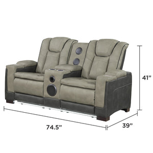 English Elm Bruno Power Reclining Loveseat with Bluetooth Audio Led Lighting and Cup Holders Gray B009P386508