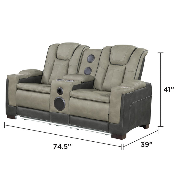 English Elm Bruno Power Reclining Loveseat with Bluetooth Audio Led Lighting and Cup Holders Gray B009P386508