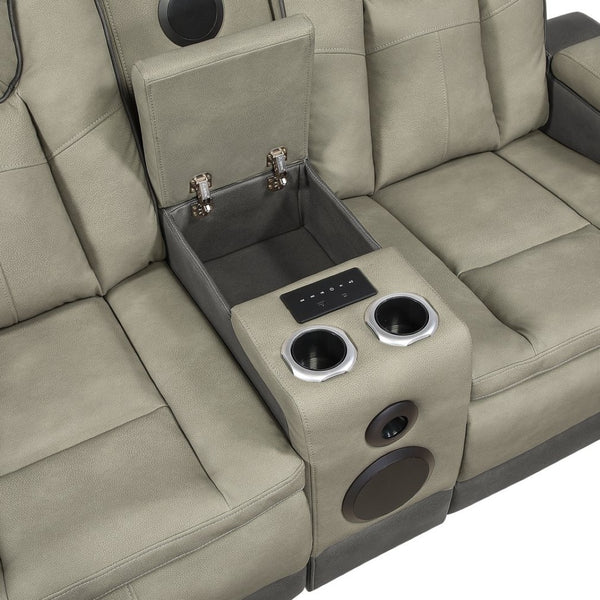 English Elm Bruno Power Reclining Loveseat with Bluetooth Audio Led Lighting and Cup Holders Gray B009P386508