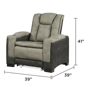 English Elm Bruno Power Recliner with Led Lighting Usb Charging and Adjustable Headrest in Faux Leather Gray B009P386509