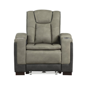 English Elm Bruno Power Recliner with Led Lighting Usb Charging and Adjustable Headrest in Faux Leather Gray B009P386509