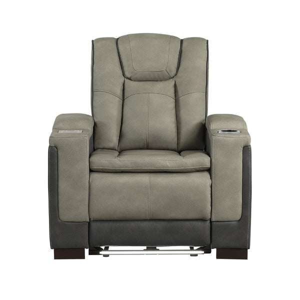 English Elm Bruno Power Recliner with Led Lighting Usb Charging and Adjustable Headrest in Faux Leather Gray B009P386509