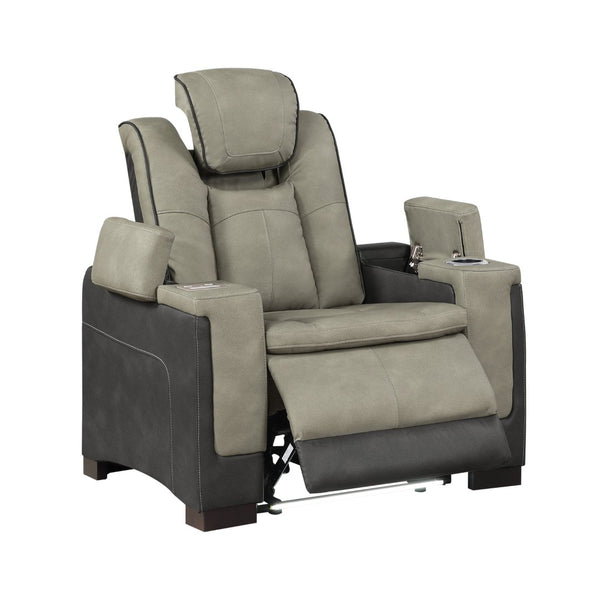 English Elm Bruno Power Recliner with Led Lighting Usb Charging and Adjustable Headrest in Faux Leather Gray B009P386509