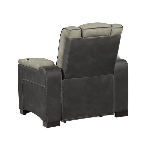 English Elm Bruno Power Recliner with Led Lighting Usb Charging and Adjustable Headrest in Faux Leather Gray B009P386509