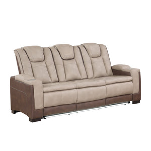 English Elm Bruno Traditional Faux Leather Power Reclining Sofa with Led Lighting and Usb Ports Brown B009P386510