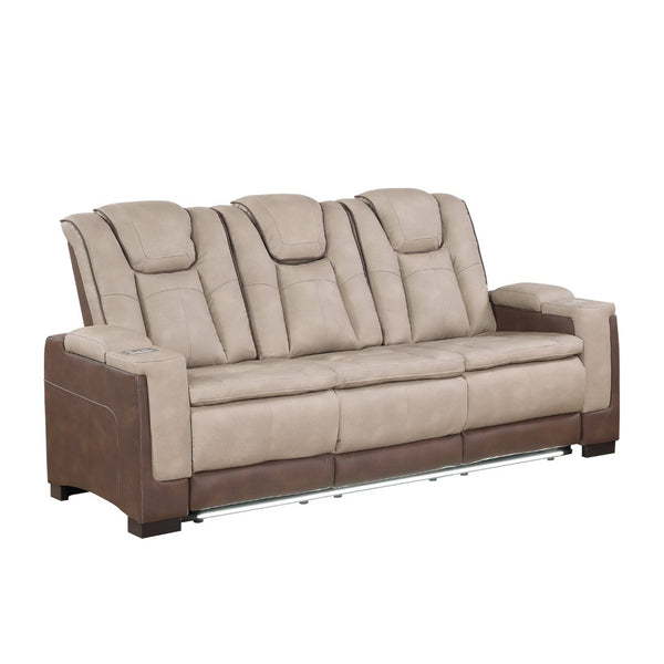English Elm Bruno Traditional Faux Leather Power Reclining Sofa with Led Lighting and Usb Ports Brown B009P386510