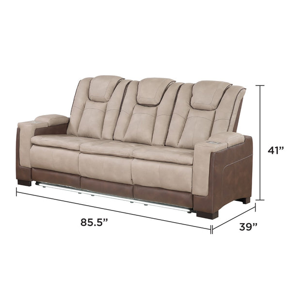 English Elm Bruno Traditional Faux Leather Power Reclining Sofa with Led Lighting and Usb Ports Brown B009P386510