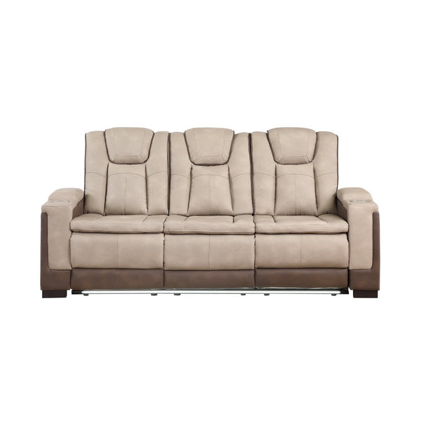 English Elm Bruno Traditional Faux Leather Power Reclining Sofa with Led Lighting and Usb Ports Brown B009P386510