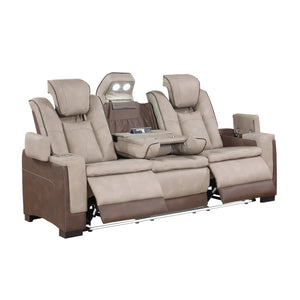 English Elm Bruno Traditional Faux Leather Power Reclining Sofa with Led Lighting and Usb Ports Brown B009P386510