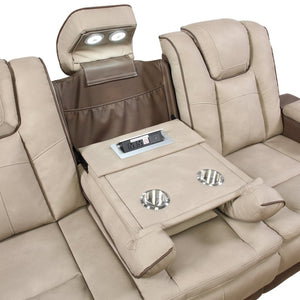 English Elm Bruno Traditional Faux Leather Power Reclining Sofa with Led Lighting and Usb Ports Brown B009P386510