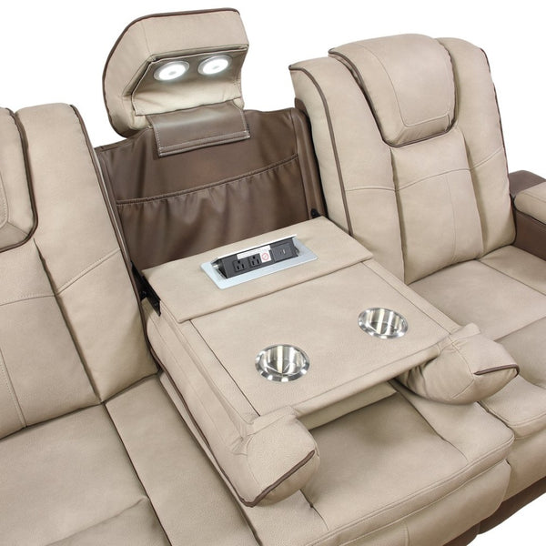 English Elm Bruno Traditional Faux Leather Power Reclining Sofa with Led Lighting and Usb Ports Brown B009P386510