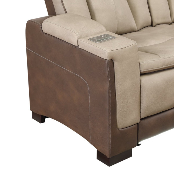 English Elm Bruno Traditional Faux Leather Power Reclining Sofa with Led Lighting and Usb Ports Brown B009P386510