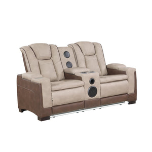 English Elm Bruno Power Reclining Loveseat with Bluetooth Audio Led Lighting and Cup Holders Brown B009P386511