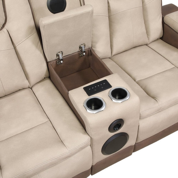 English Elm Bruno Power Reclining Loveseat with Bluetooth Audio Led Lighting and Cup Holders Brown B009P386511