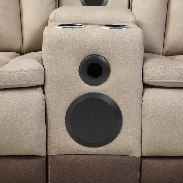 English Elm Bruno Power Reclining Loveseat with Bluetooth Audio Led Lighting and Cup Holders Brown B009P386511