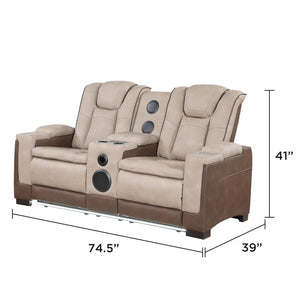 English Elm Bruno Power Reclining Loveseat with Bluetooth Audio Led Lighting and Cup Holders Brown B009P386511