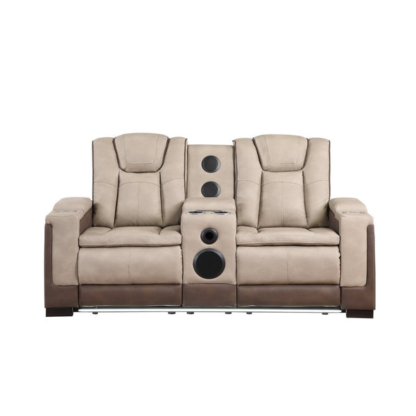English Elm Bruno Power Reclining Loveseat with Bluetooth Audio Led Lighting and Cup Holders Brown B009P386511