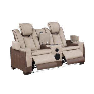 English Elm Bruno Power Reclining Loveseat with Bluetooth Audio Led Lighting and Cup Holders Brown B009P386511