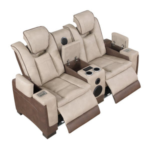English Elm Bruno Power Reclining Loveseat with Bluetooth Audio Led Lighting and Cup Holders Brown B009P386511
