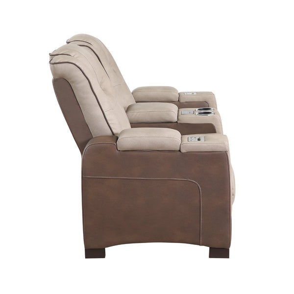 English Elm Bruno Power Reclining Loveseat with Bluetooth Audio Led Lighting and Cup Holders Brown B009P386511
