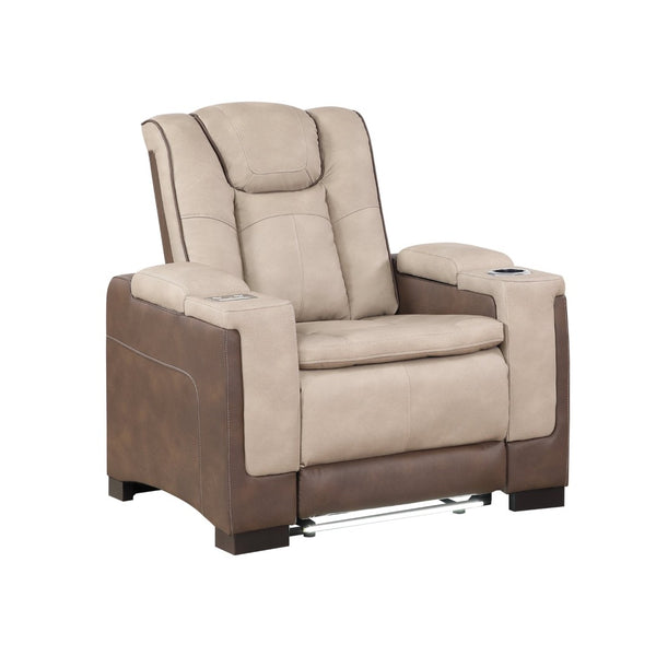 English Elm Bruno Power Recliner with Led Lighting Usb Charging and Adjustable Headrest in Faux Leather Brown B009P386512