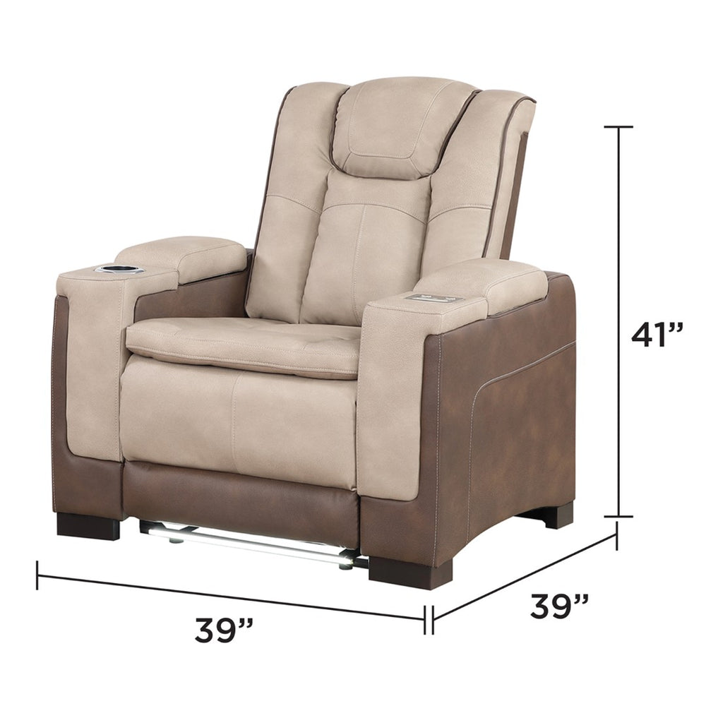 English Elm Bruno Power Recliner with Led Lighting Usb Charging and Adjustable Headrest in Faux Leather Brown B009P386512