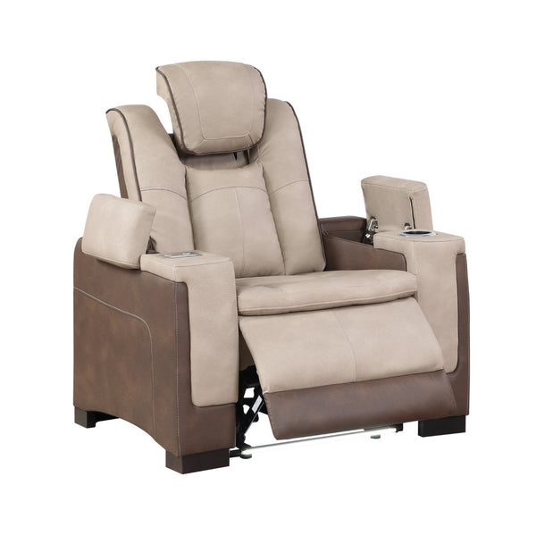 English Elm Bruno Power Recliner with Led Lighting Usb Charging and Adjustable Headrest in Faux Leather Brown B009P386512