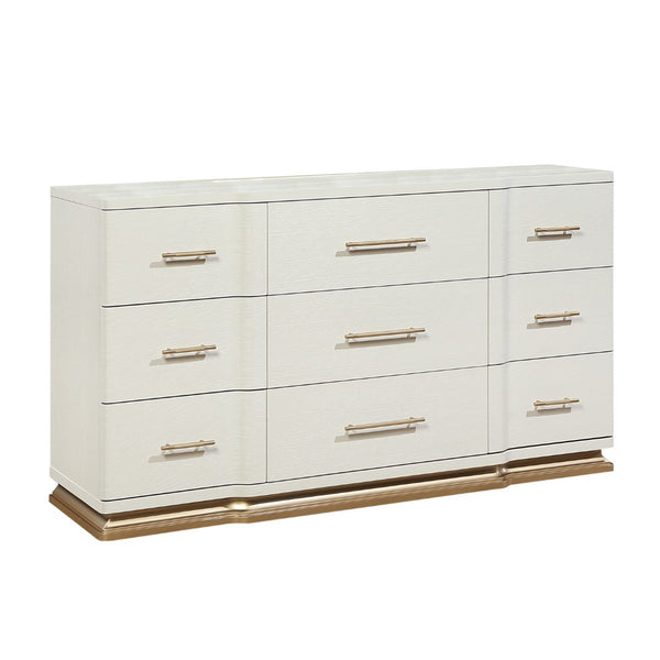 English Elm Lexington Nine Drawer Wide Ivory Dresser with Gold Hardware and Curved Glam Fronts B009P450611