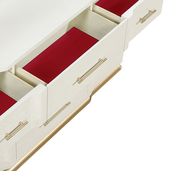 English Elm Lexington Nine Drawer Wide Ivory Dresser with Gold Hardware and Curved Glam Fronts B009P450611