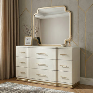 English Elm Lexington Nine Drawer Wide Ivory Dresser with Gold Hardware and Curved Glam Fronts B009P450611