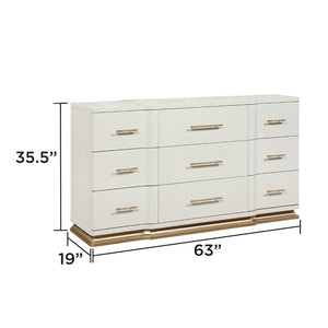 English Elm Lexington Nine Drawer Wide Ivory Dresser with Gold Hardware and Curved Glam Fronts B009P450611