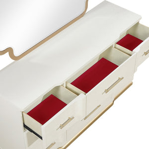 English Elm Lexington Nine Drawer Wide Ivory Dresser with Gold Hardware and Curved Glam Fronts B009P450611