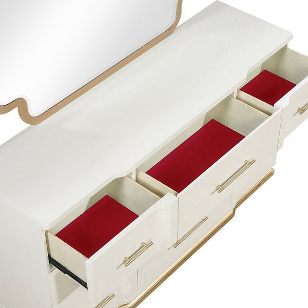 English Elm Lexington Nine Drawer Wide Ivory Dresser with Gold Hardware and Curved Glam Fronts B009P450611