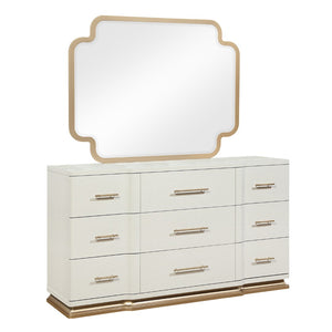 English Elm Lexington Nine Drawer Wide Ivory Dresser with Gold Hardware and Curved Glam Fronts B009P450611