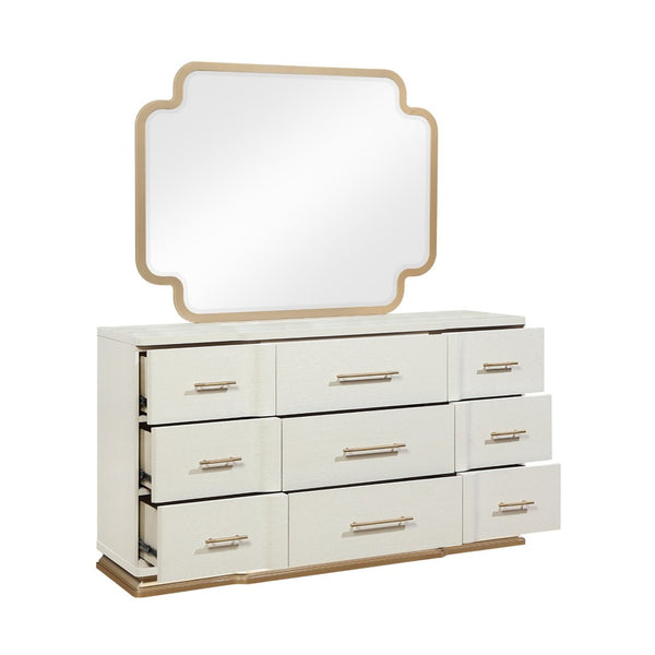 English Elm Lexington Nine Drawer Wide Ivory Dresser with Gold Hardware and Curved Glam Fronts B009P450611