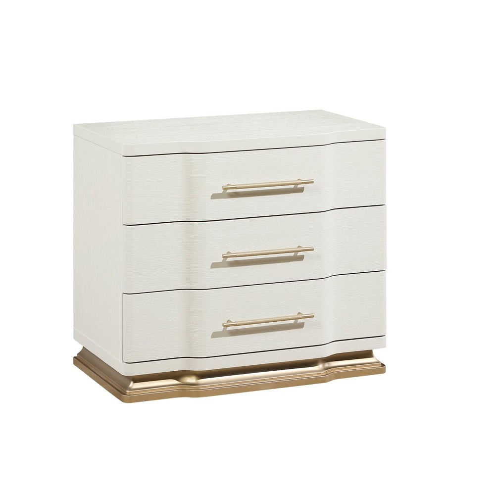 English Elm Lexington 3 Drawer Nightstand Ivory Lacquer Sculptural Curved Wood Bedside Gold Trim B009P450613